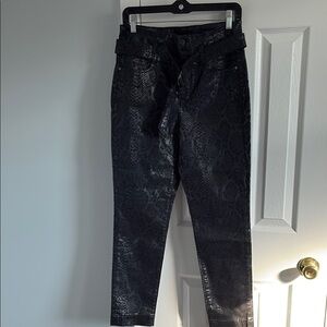 White House Black Market Extra High Rise Slim Ankle Black Snakeskin Belted Pants
